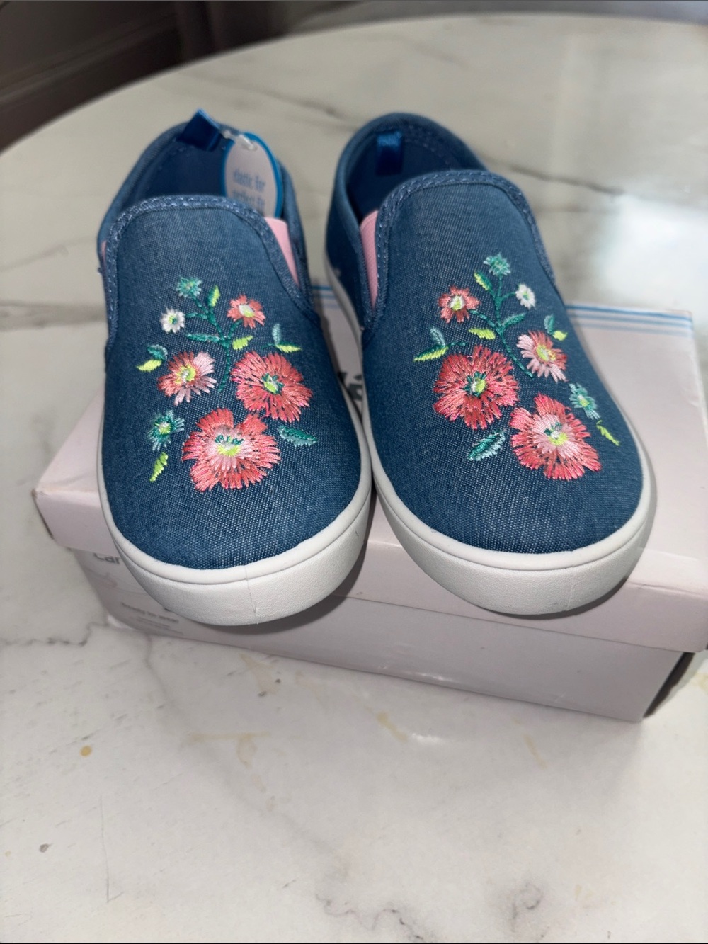 Carter's Blue Denim Slip-On Toddler Shoes with Pink Lining NWT